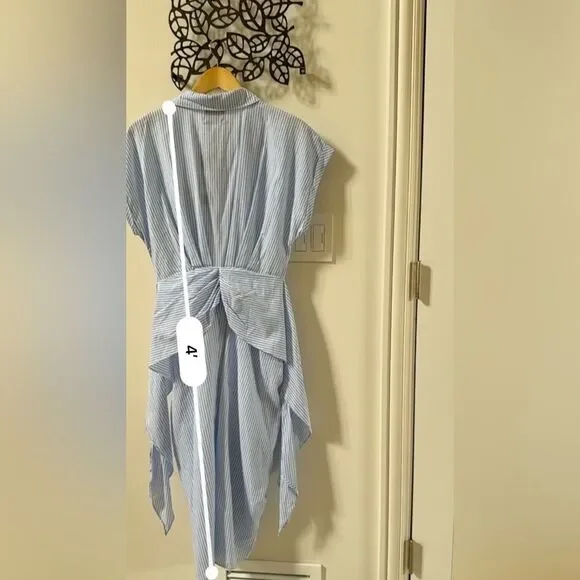 DO+BE Sailor Tie Front  White and Blue Stripped Midi Dress M NWT - Picture 8 of 13